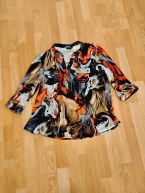 Cocomo Black, Orange & Brown Abstract Print Blouse